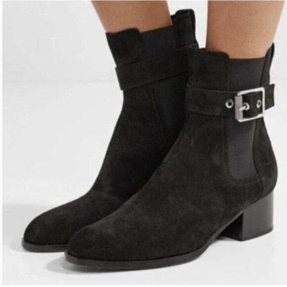rag & bone Shoes - Rag & Bone Moto Boots Size 6.5 Black Suede Biker Block Heel Chelsea Ankle Bootie